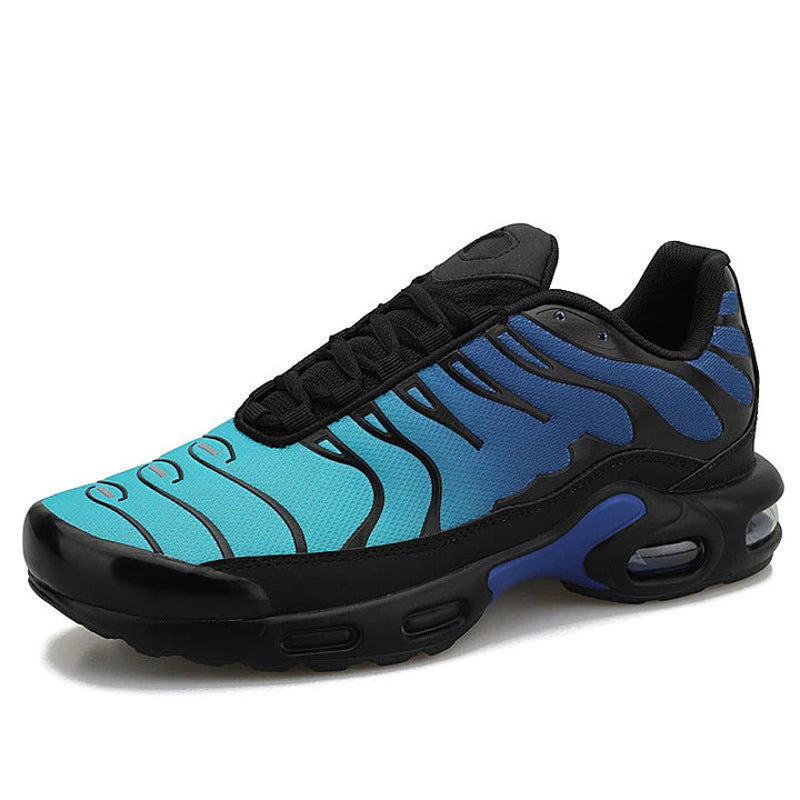 Lightweight men's running shoes with breathable mesh upper & visible air cushion sole, ideal for fitness & sport.