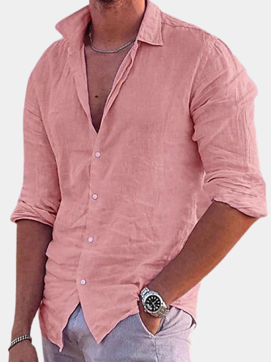 Men's airy breathable button-down long sleeve shirt, perfect for summer casual wear.