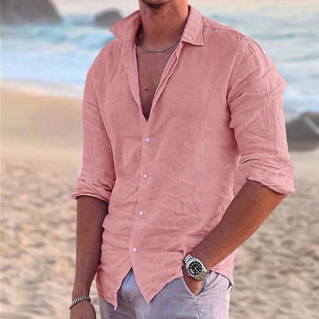 Lightweight, breathable men's long sleeve button-down shirt for ultimate summer comfort & travel.