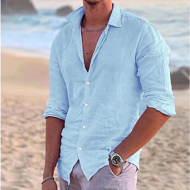 Regular fit men's button-down shirt, airy and breathable, great for warm weather & relaxed style.