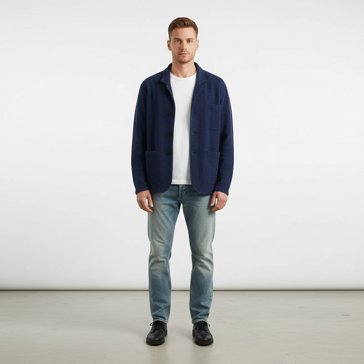 Stylish men's Alexander knitted jacket in slim fit, a versatile cotton blend outerwear piece