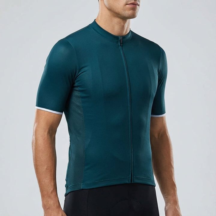 Front view men's race fit cycling jersey, Alfred brand, red, performance bike apparel