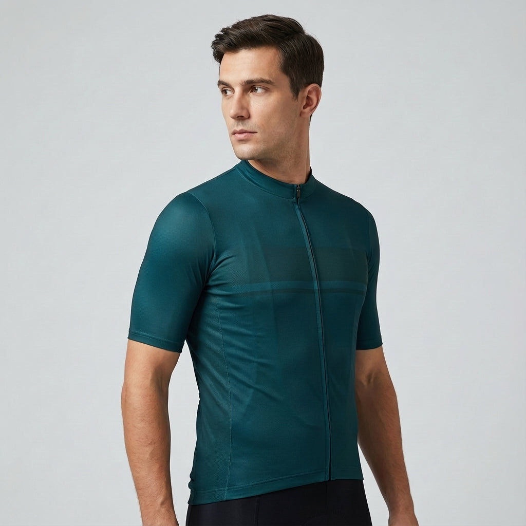 Men's Alfred race fit cycling jersey, black, on a hanger, ready for performance wear