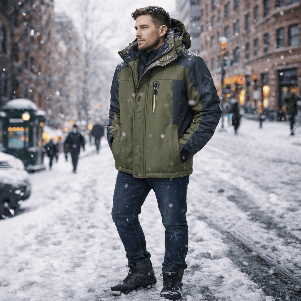 Durable men's winter jacket, perfect for trekking & cycling, offering warmth & dryness.