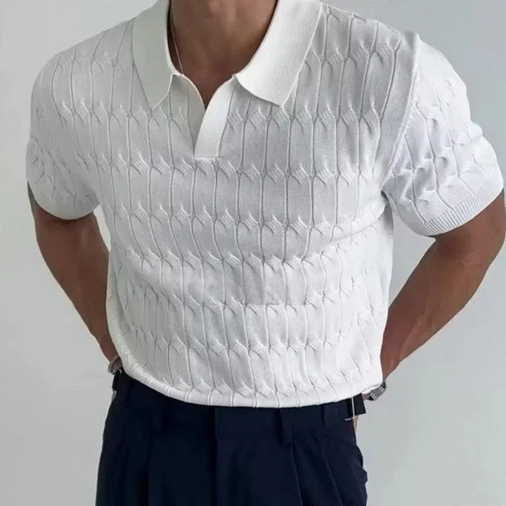 Comfortable men's Almero Performance Polo, short sleeve, classic fit, everyday wear, perfect summer casual shirt.