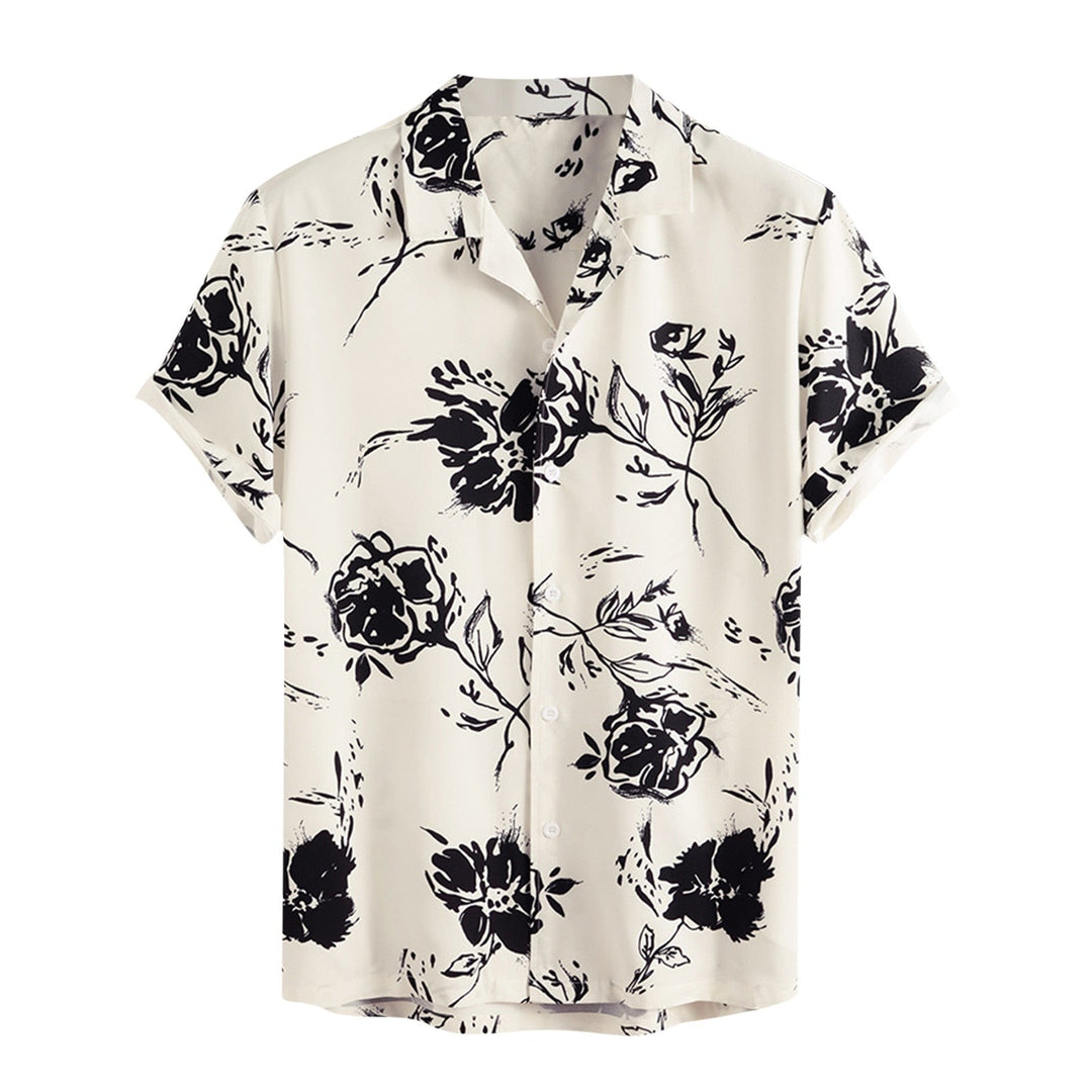 Men's AlohaVibes tropical print button-up short sleeve shirt, perfect for summer fashion and beachwear