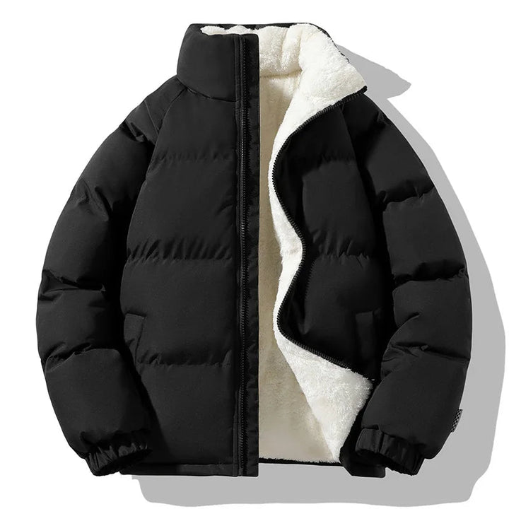 Stylish men's puffer coat, an insulated winter outerwear for casual and outdoor cold weather adventures.