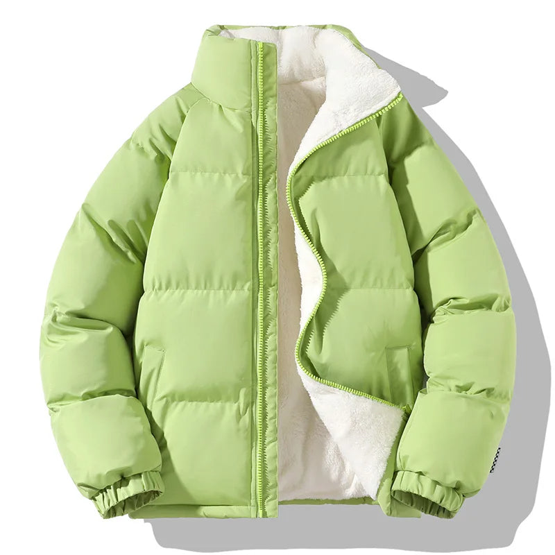 Rugged men's outdoor gear: Alpine insulated puffer jacket. Heavy-duty, warm, windproof winter coat for extreme cold.