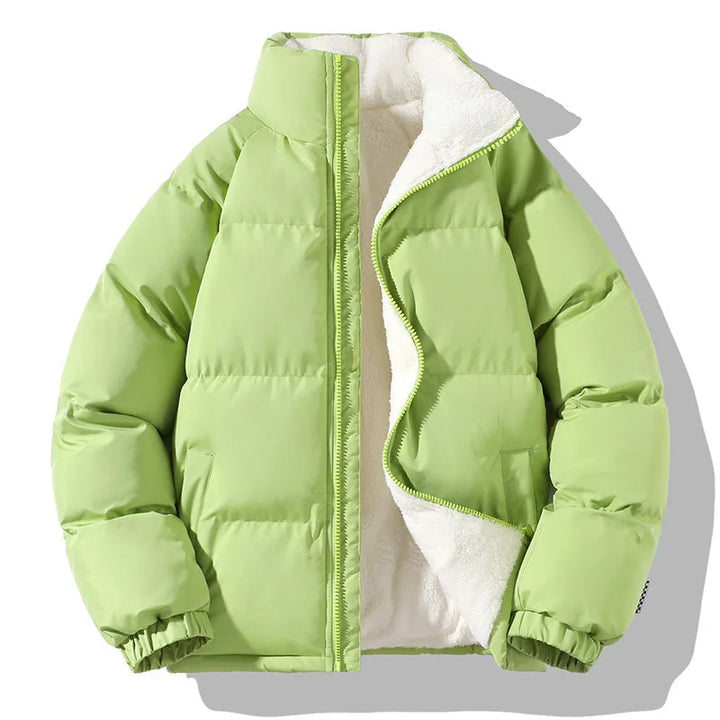 Rugged men's outdoor gear: Alpine insulated puffer jacket. Heavy-duty, warm, windproof winter coat for extreme cold.
