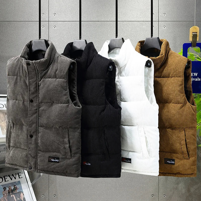 Men's Alpine Ribbed Puffer Vest, warm sleeveless jacket for fall & winter layering. Stylish outerwear.