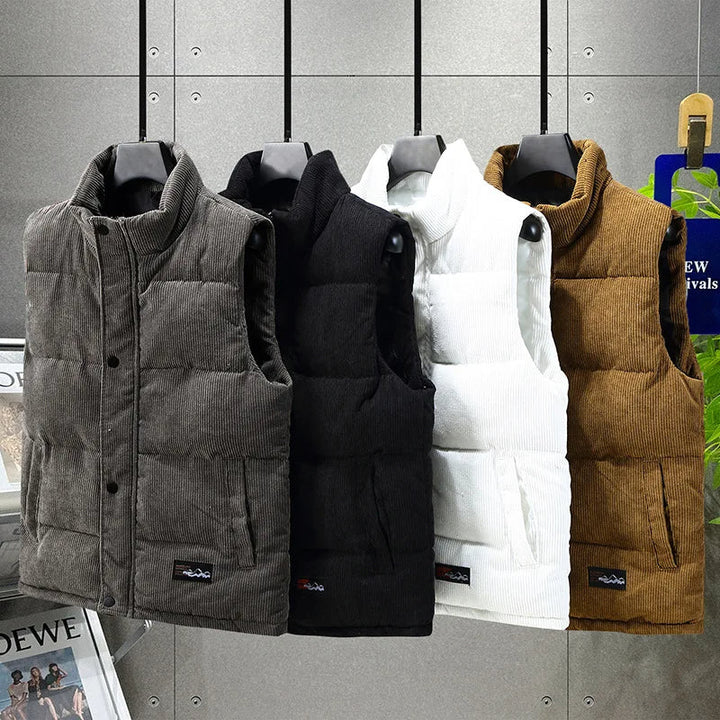 Men's Alpine Ribbed Puffer Vest, warm sleeveless jacket for fall & winter layering. Stylish outerwear.