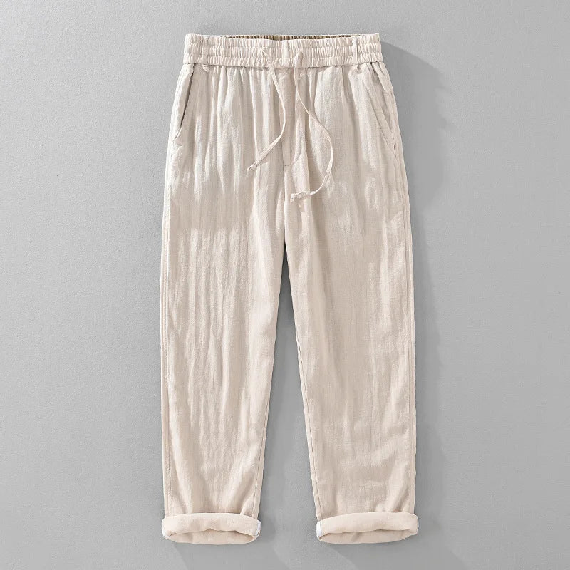 Men's Amalfi khaki relaxed fit drawstring pants, ideal for casual summer comfort & travel.