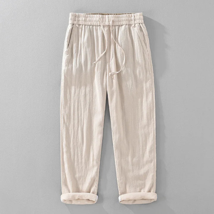 Men's Amalfi khaki relaxed fit drawstring pants, ideal for casual summer comfort & travel.