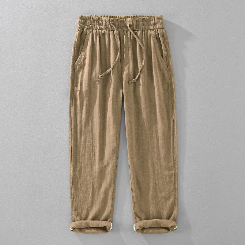 Gray men's Amalfi relaxed fit drawstring pants with tapered leg, perfect for effortless casual style & travel.
