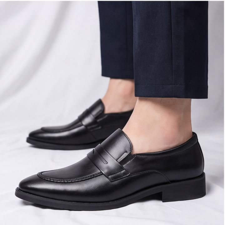 Textured Men's Amalfi Penny Loafers, showcasing fine leather grain for a refined, classic everyday look.