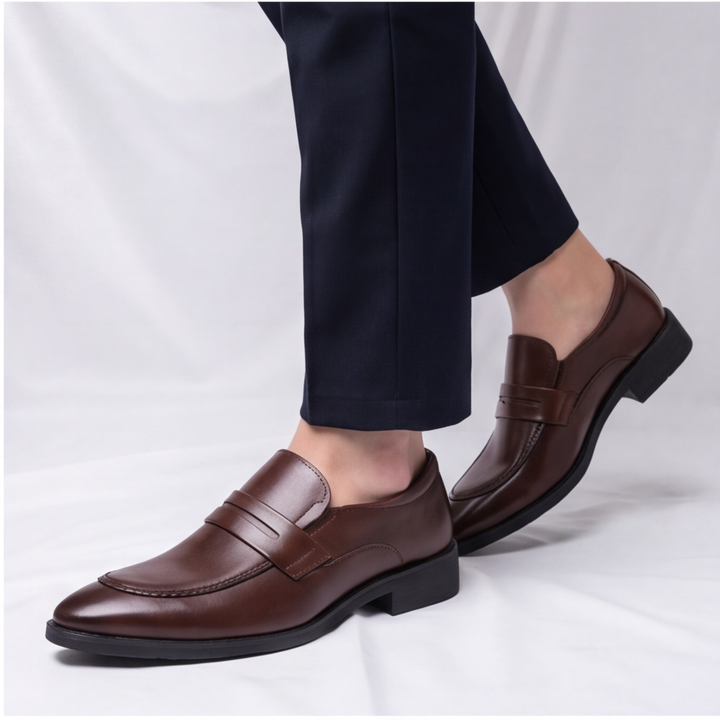 Front view of Men's Amalfi Penny Loafers, classic design for versatile dress & casual footwear.