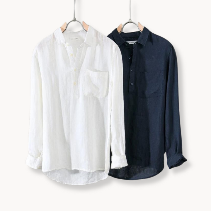 Casual men's long sleeve popover shirt, a relaxed fit wardrobe essential for effortless style.