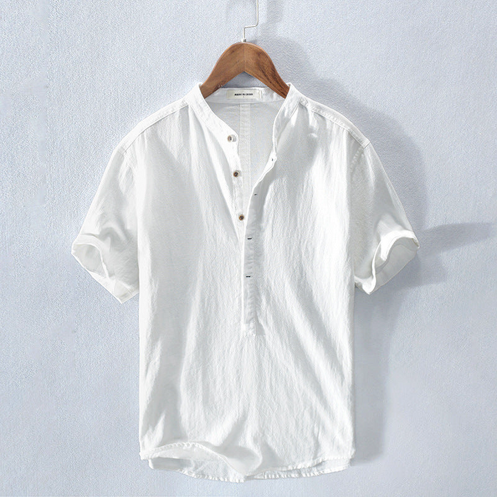Men's Amalfi Summer Henley shirt, short sleeve, casual, perfect for warm weather & everyday style.