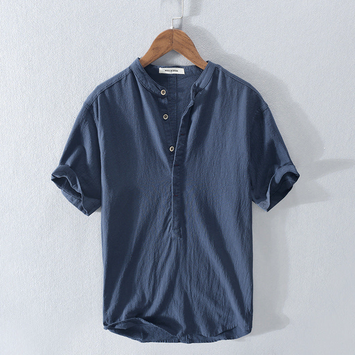 Amalfi Men's Summer Henley shirt, short sleeve, versatile for warm weather, casual everyday & vacation style.