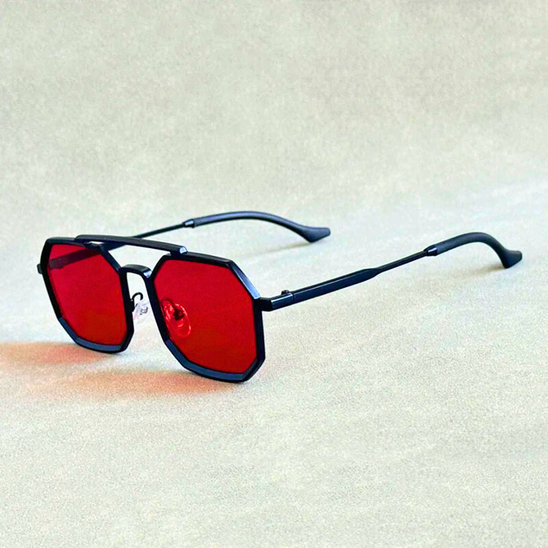 Men's angular double bridge sunglasses with UV400 eye protection, featuring a modern alloy frame.