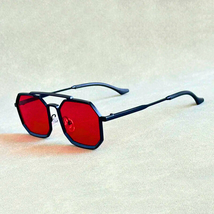 Men's angular double bridge sunglasses with UV400 eye protection, featuring a modern alloy frame.
