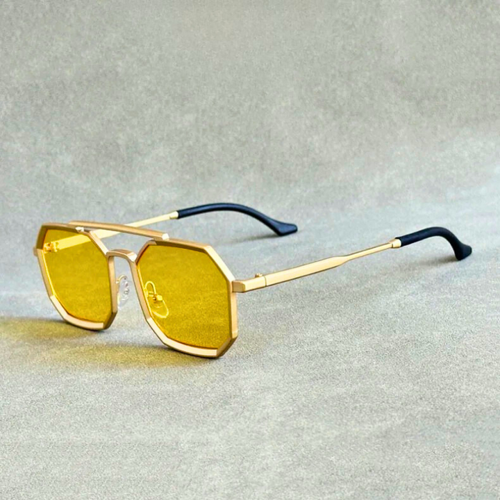 Fashionable men's angular double bridge sunglasses, offering premium UV400 eye protection.