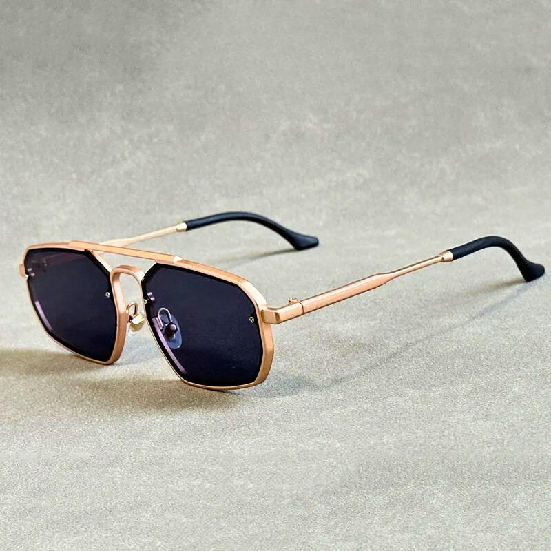 Sleek men's angular double bridge sunglasses, alloy frame, providing UV400 eye protection and bold style.