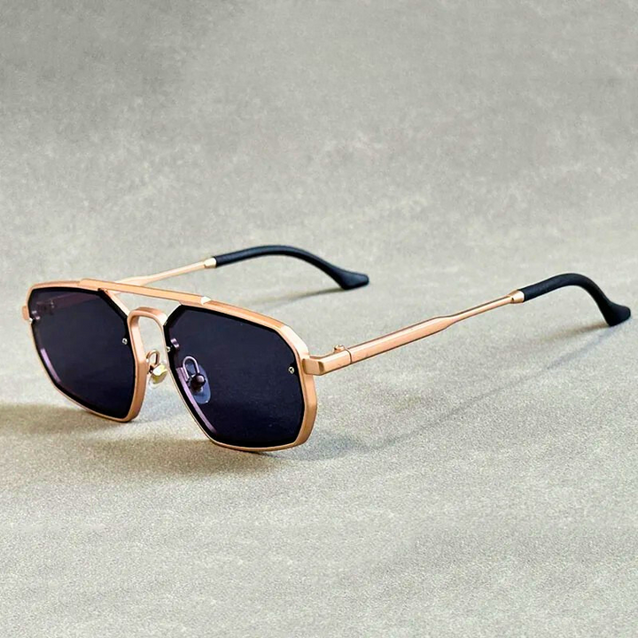 Sleek men's angular double bridge sunglasses, alloy frame, providing UV400 eye protection and bold style.