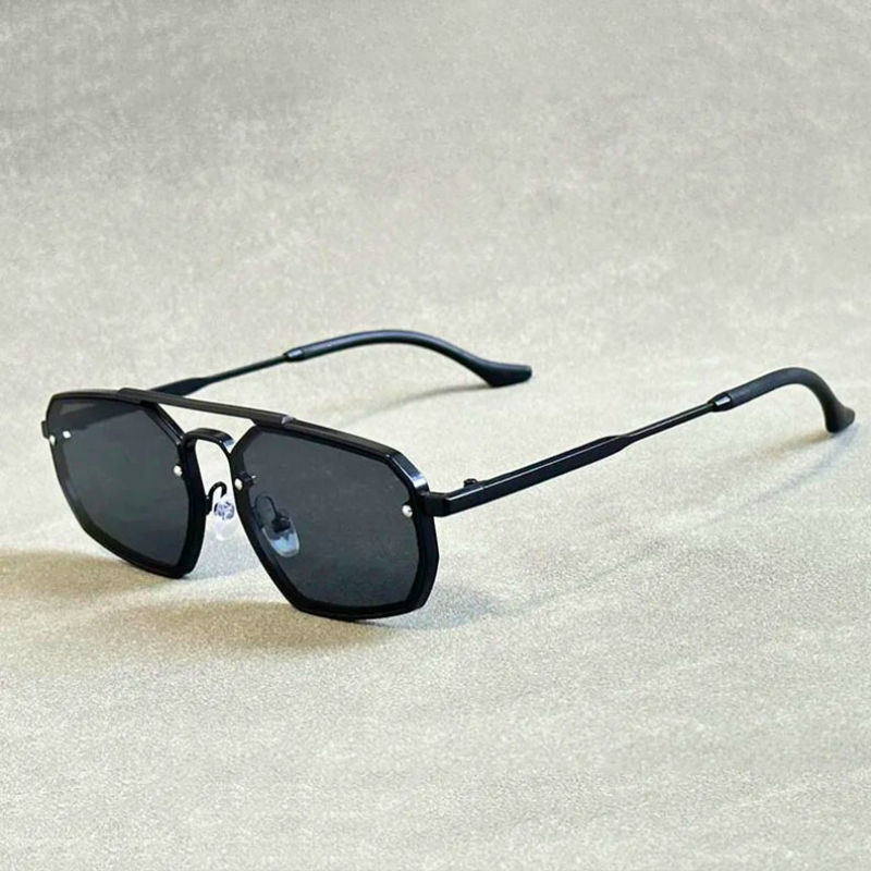 Modern men's angular double bridge sunglasses, featuring UV400 lenses for effective eye protection.