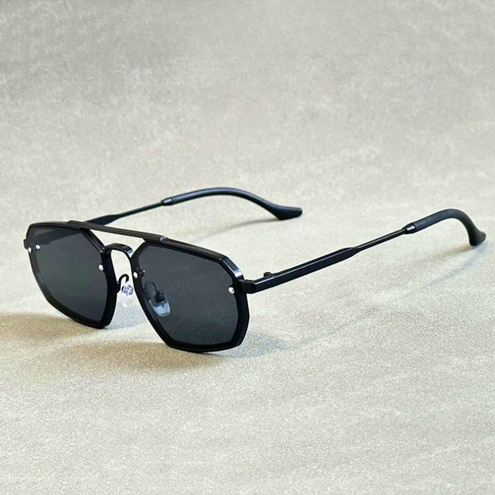 Modern men's angular double bridge sunglasses, featuring UV400 lenses for effective eye protection.