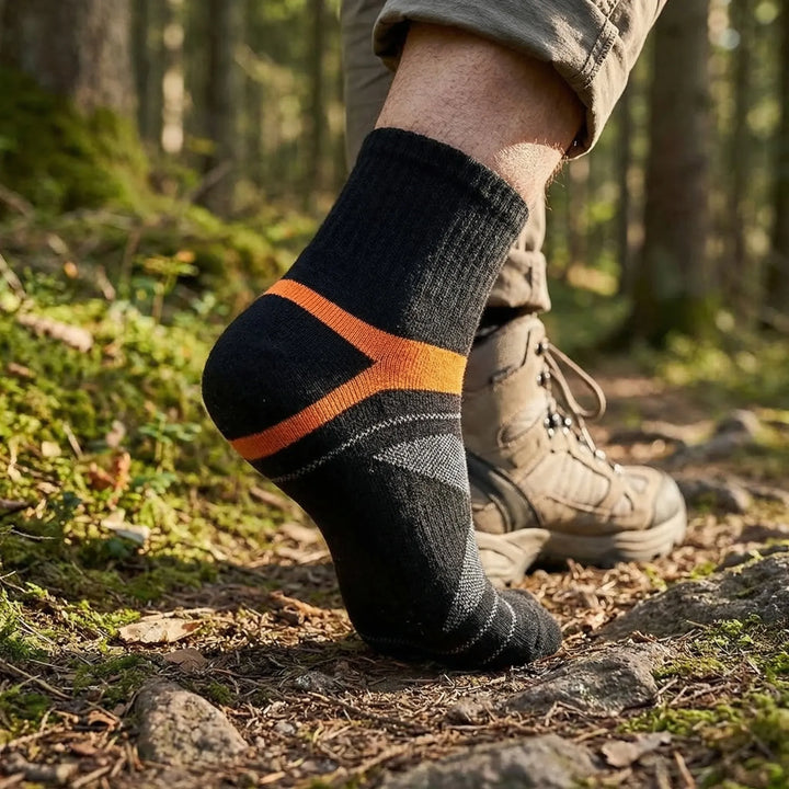 Men's ankle-length athletic socks, cushioned for comfort & support during sports & everyday wear.