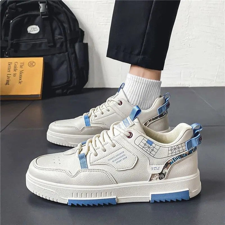 Man walking in versatile men's anti-slip lace-up shoes, perfect for daily activities.