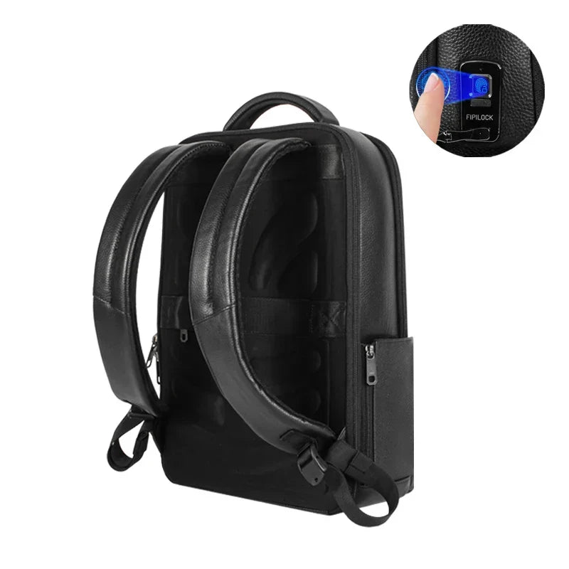 Durable men's anti-theft business backpack, featuring a fingerprint lock & dedicated laptop compartment.