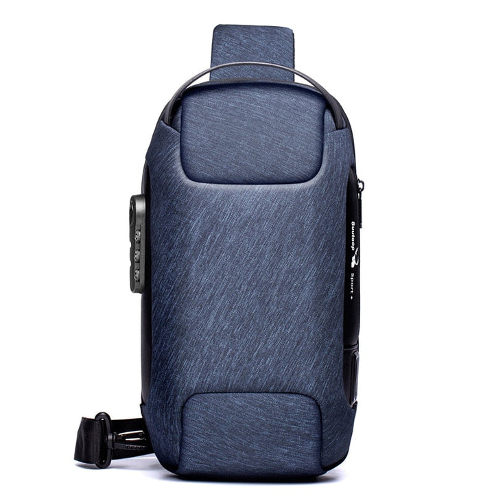 Compact men's sling bag with hidden zippers for secure travel, USB charging