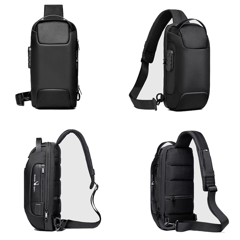 Durable men's travel bag, water-resistant, secure anti-theft, external USB