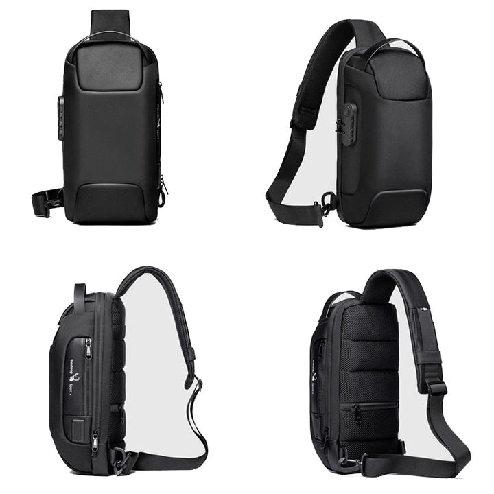 Stylish men's compact crossbody sling bag, water-resistant, anti-theft, USB port.