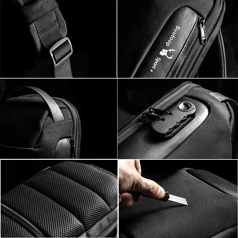 Convenient men's anti-theft travel bag, water-resistant & equipped with USB charging.