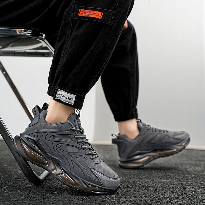Stylish men's trainers with advanced air-cushion technology for comfortable running and gym.