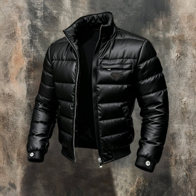 Men's Apex black puffer jacket for ultimate winter warmth. Stylish, insulated outerwear for cold weather.