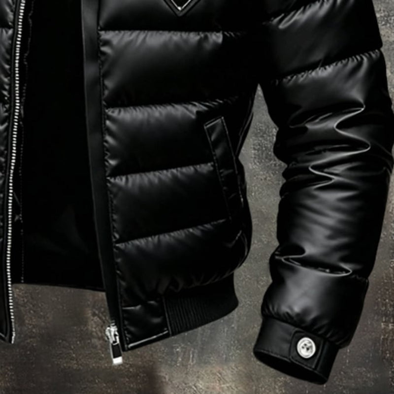 Durable men's Apex black puffer jacket. Insulated for ultimate winter warmth & cold weather protection.