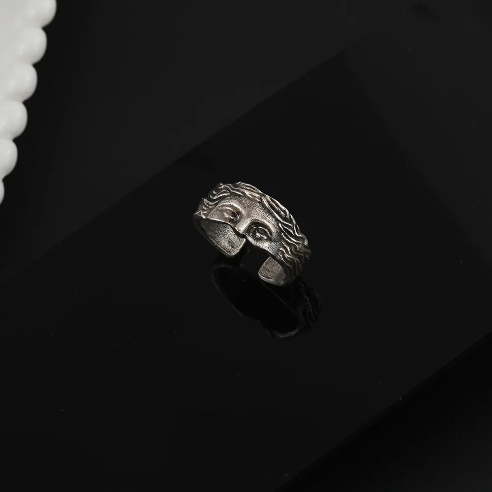 Aphrodite inspired men's crown ring, vintage look stainless steel. Adjustable statement ring for men's accessories.