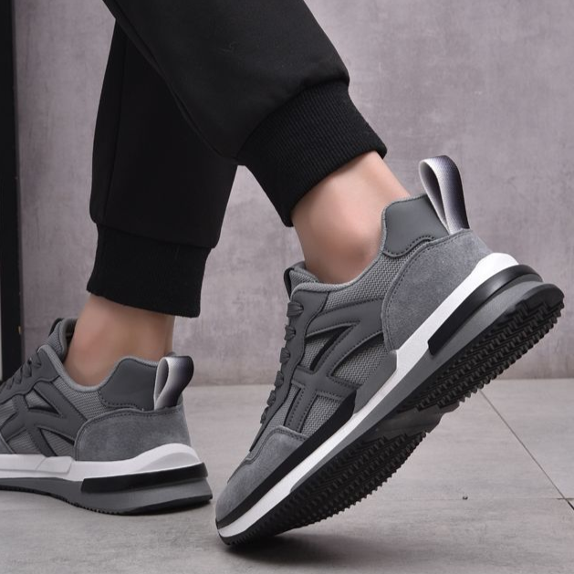Gray lightweight casual sneakers for men, Apollo-inspired, perfect for walking, everyday wear & comfort.