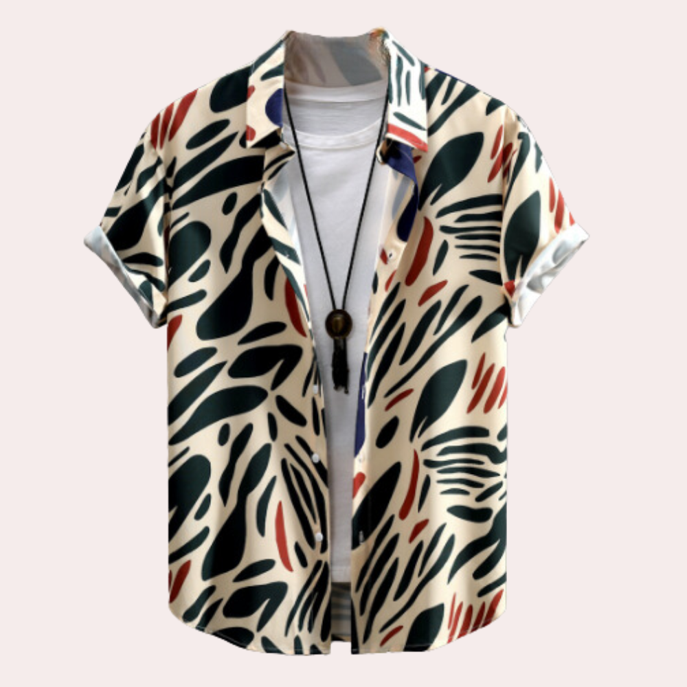 Men's apricot casual short sleeve button-up shirt, perfect for stylish summer wear.