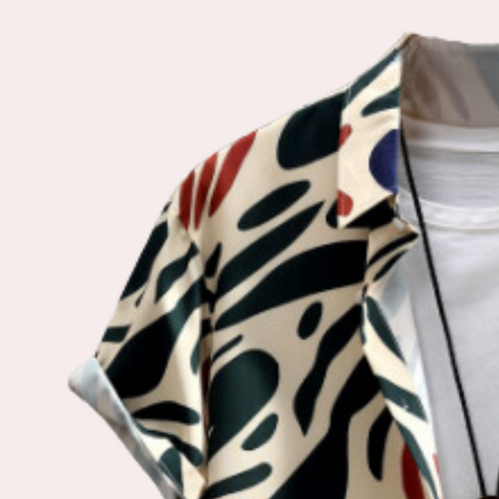 Men's apricot casual shirt with short sleeves and button-up design, perfect for summer comfort.