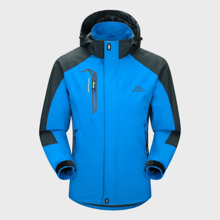 Men's AquaShield windproof all-season jacket, ideal men's outerwear for outdoor wear.
