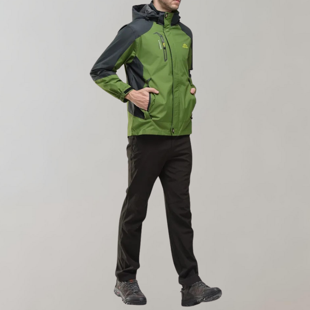 Men's AquaShield all-season windproof jacket, an ideal piece of seasonal outerwear.