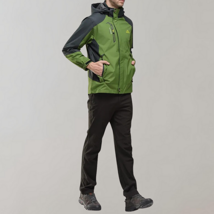 Men's AquaShield all-season windproof jacket, an ideal piece of seasonal outerwear.