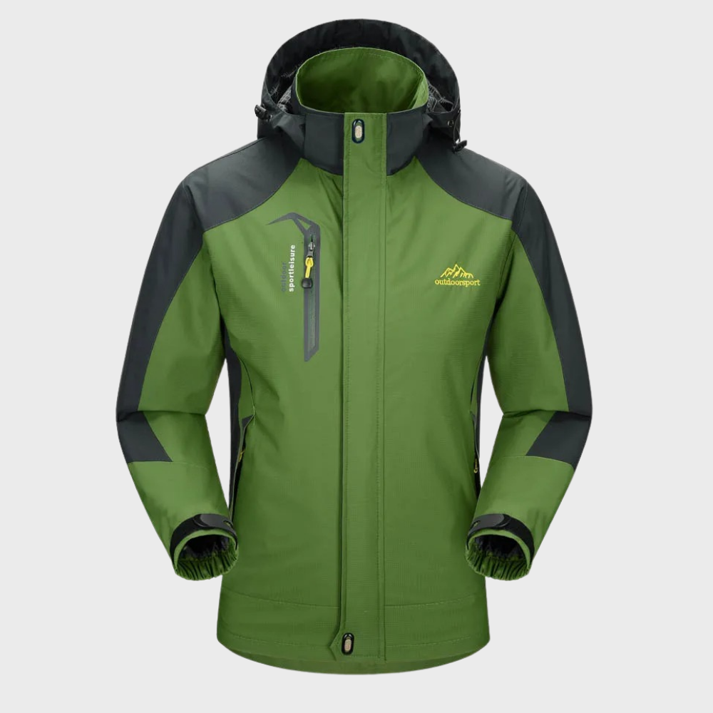 Man in AquaShield windproof jacket, showcasing adventure-ready casual outdoor wear.