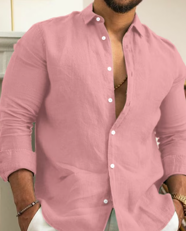 Versatile men's Arlo casual linen long-sleeve shirt. Comfortable button-down for everyday men's fashion.