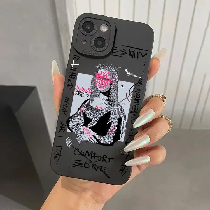 Men's artistic iPhone case featuring classic Mona Lisa art print. Protective phone accessory for all models.